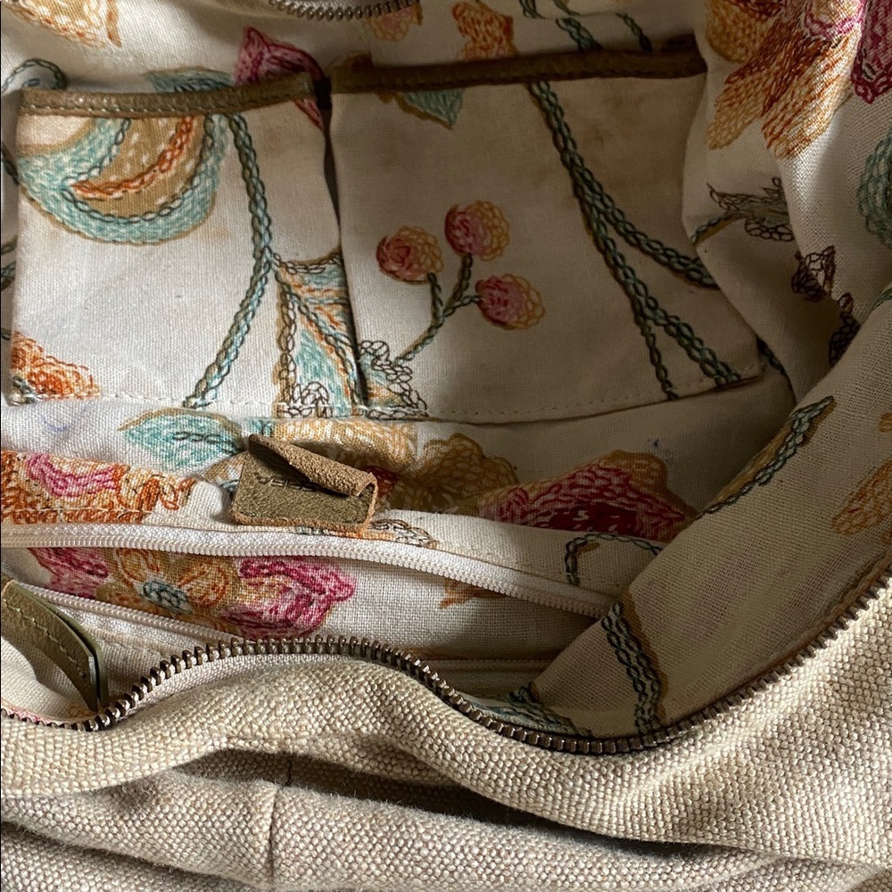 Via Spiga Beige Canvas & Brown Leather Braided-Handle Hobo Bag - Picture 9 of 14